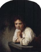 REMBRANDT Harmenszoon van Rijn Girl Leaning on a Window Sill oil on canvas